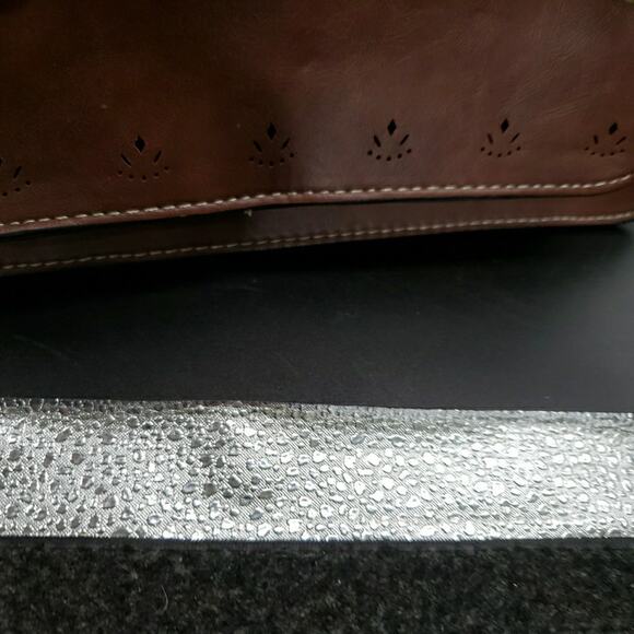 Ecosusi Faux Leather Satchel Purse Brown Cutout Detail Crossbody 11"x8.5" - Picture 8 of 10